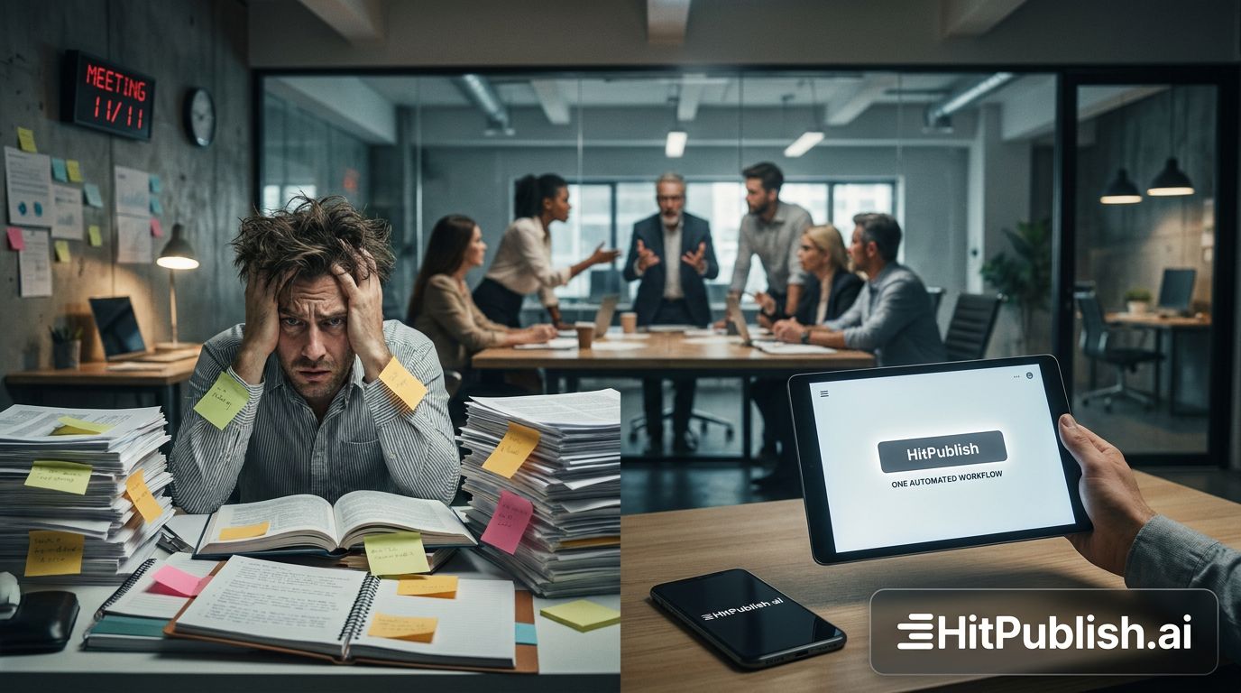 Team notes flood, one automated workflow transforms content from ideation to publish-ready using HitPublish.ai
