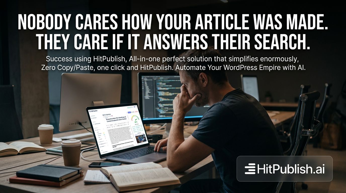 Article search intent concept with a focused reader, search bar, and clear headline