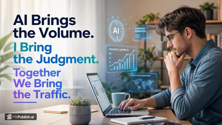 AI-driven analytics dashboard with traffic arrows and a judge’s gavel over a digital SEO chart